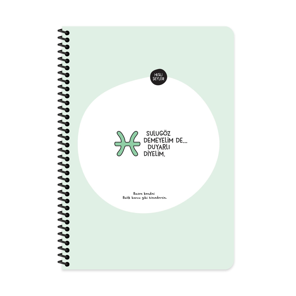 Hisli Şeyler A4 Spiralli Karton Kapak Kareli Stickerli Burçlar Serisi Defter - Sulugöz Demeyelim De Duyarlı Diyelim