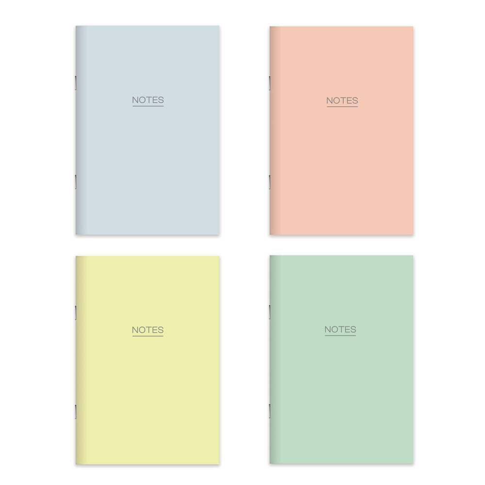 Karton Kapak Hafif Kağıt Defter 4'Lü Set-Pastel (2Çizgili + 2Düz) 14*20 24 Yp.