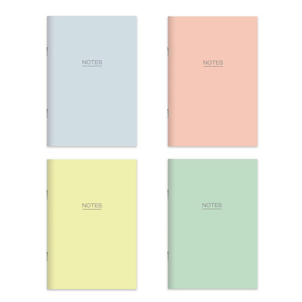 Karton Kapak Hafif Kağıt Defter 4'Lü Set-Pastel (2Çizgili + 2Düz) 14*20 24 Yp.