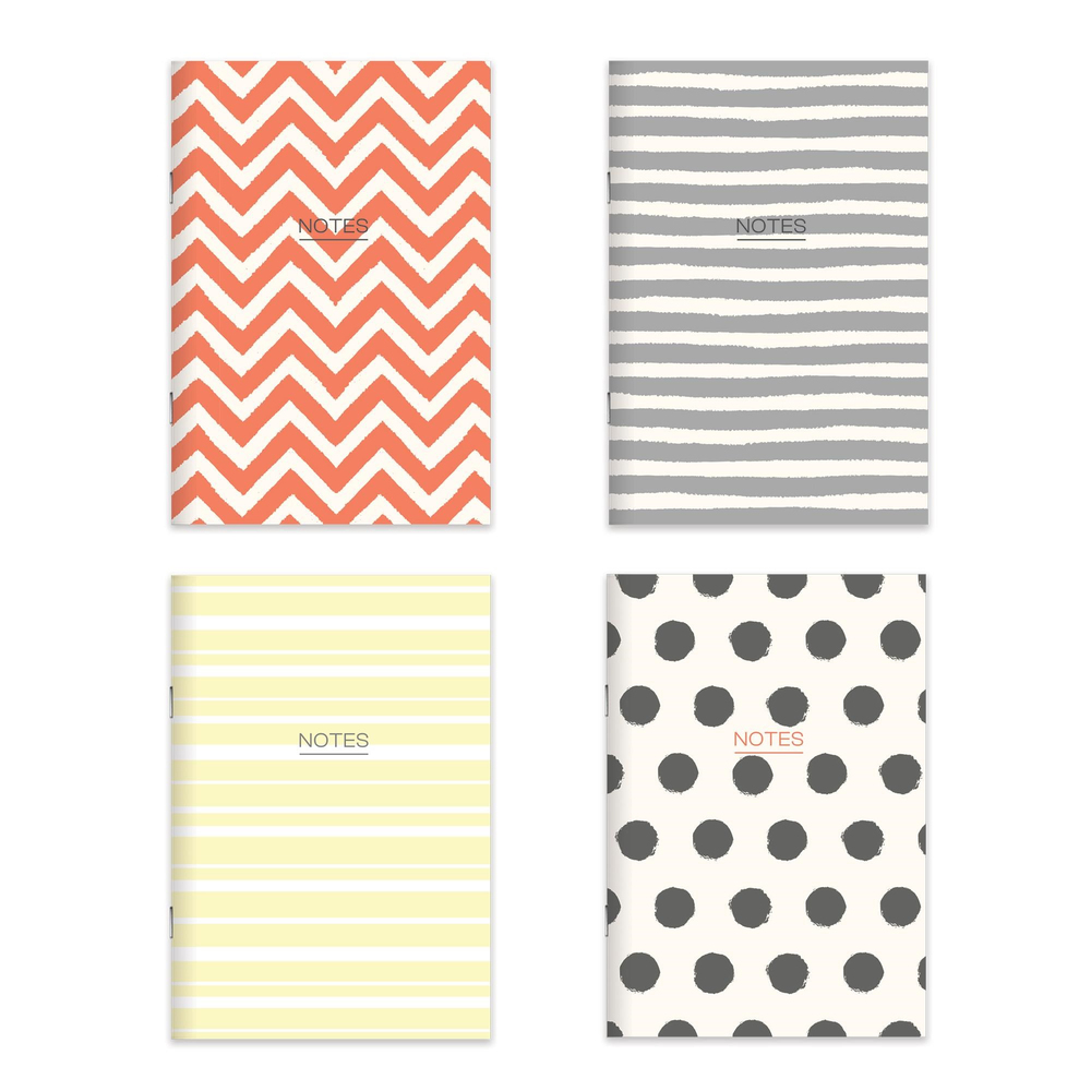 Karton Kapak Hafif Kağıt Defter 4'Lü Set- Mercan (2Çizgili+2Düz) 14*20 24 Yp.
