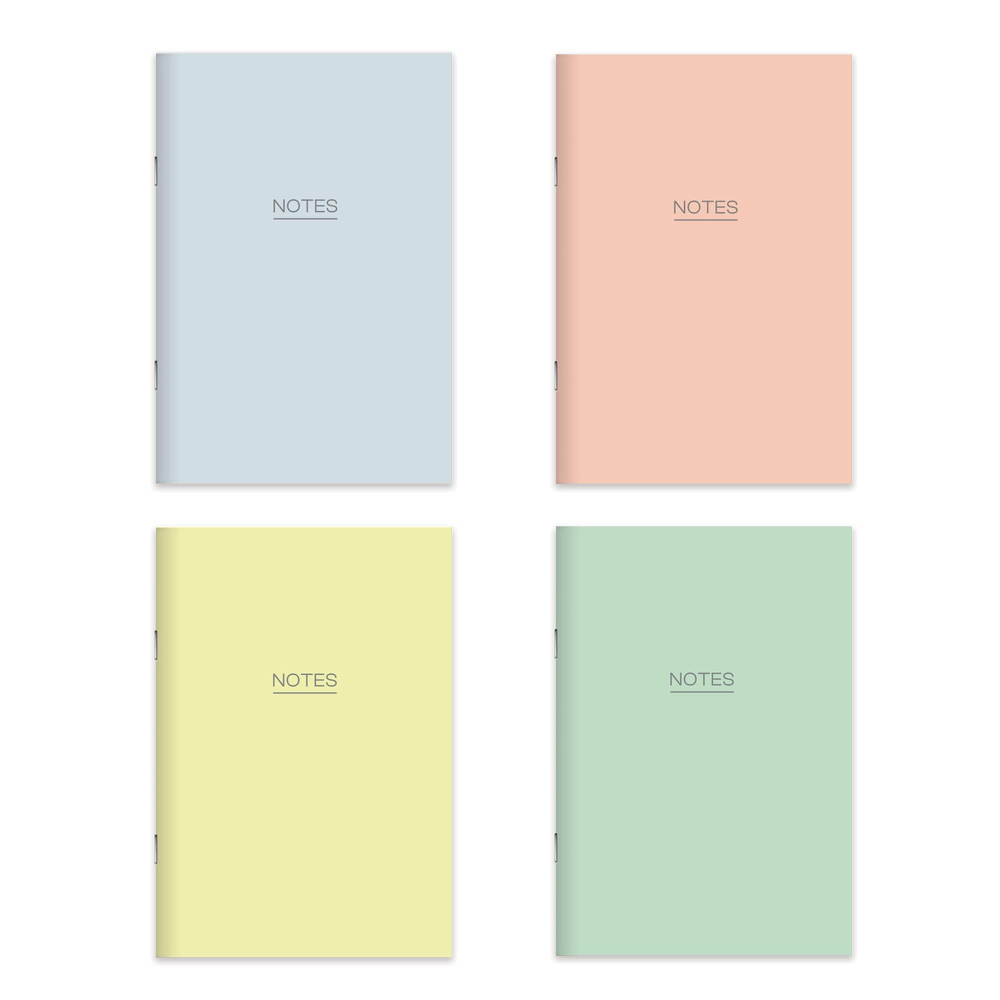 Karton Kapak Hafif Kağıt Defter 4'Lü Set-Pastel (2Çizgili + 2Düz) 14*20 24 Yp.