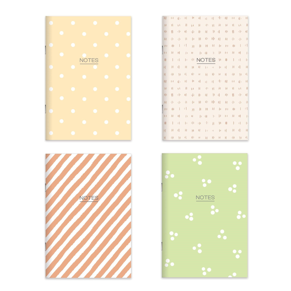 Karton Kapak Hafif Kağıt Defter 4'Lü Set-Toprak (2Çizgili+2Düz) 14*20 24 Yp.