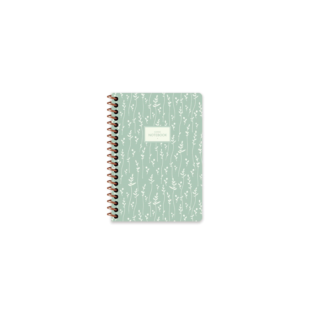Keskin A6 Çizgili Spiralli Pastel Flora Defter - Yeşil