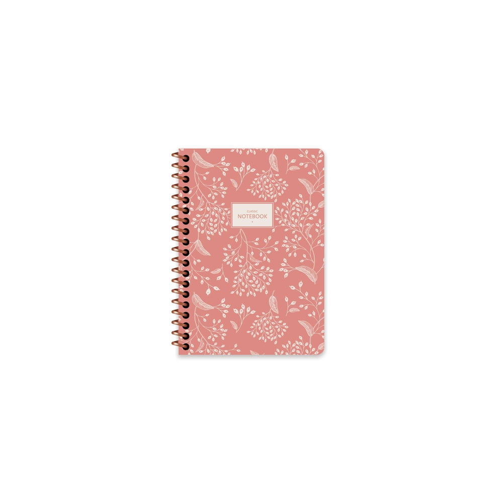 Keskin A6 Çizgili Spiralli Pastel Flora Defter - Turuncu