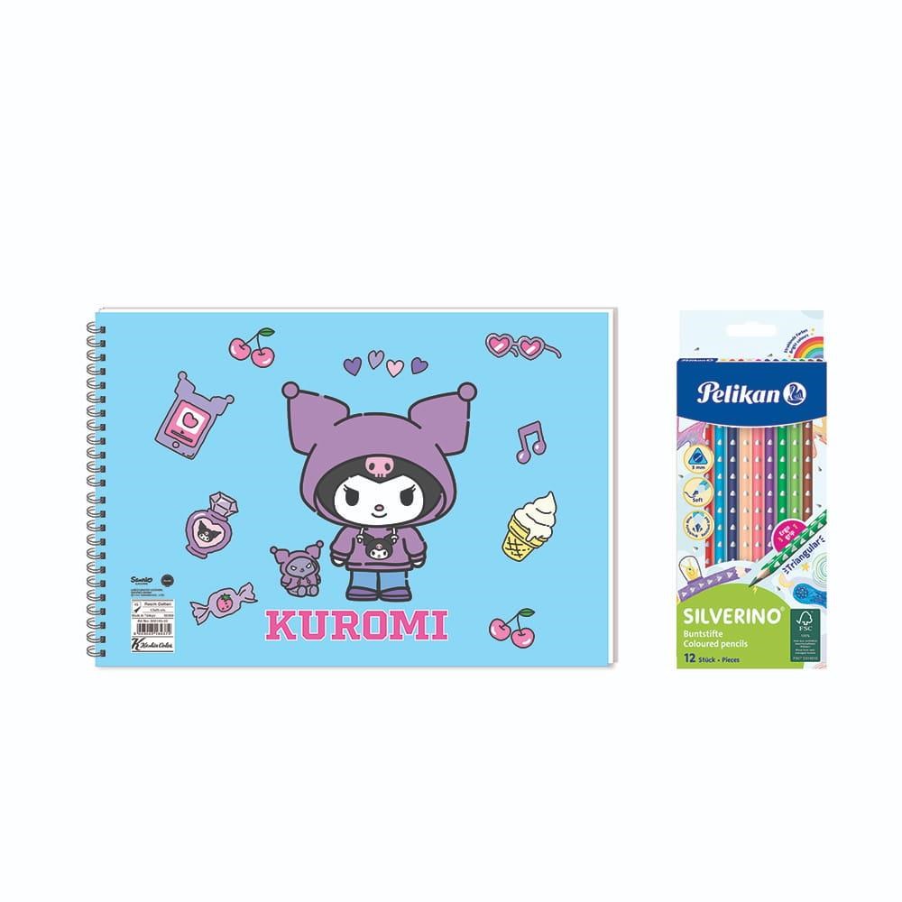 Kuromi 17x25 Spiralli Resim Defteri - Pelikan Silverino Üçgen Kuru Boya Kalemi 2'li Set 4