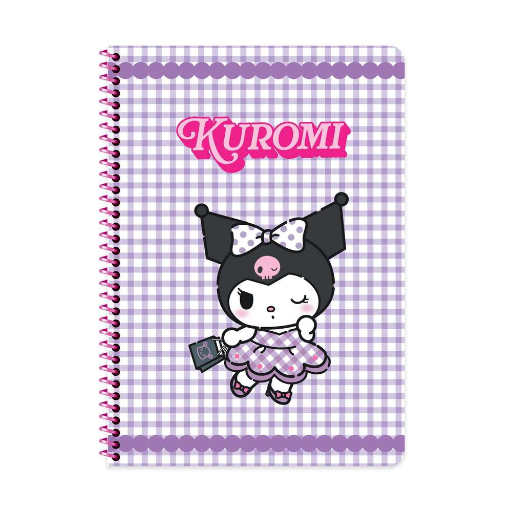 Kuromi A4 Spiralli Karton Kapak Çizgili Defter - Mor