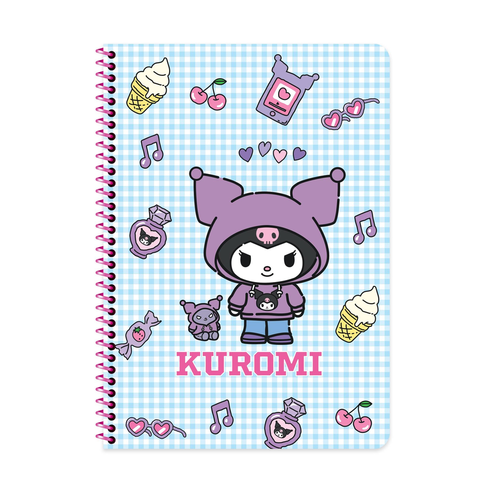 Kuromi A4 Spiralli Karton Kapak Çizgili Defter - Mavi