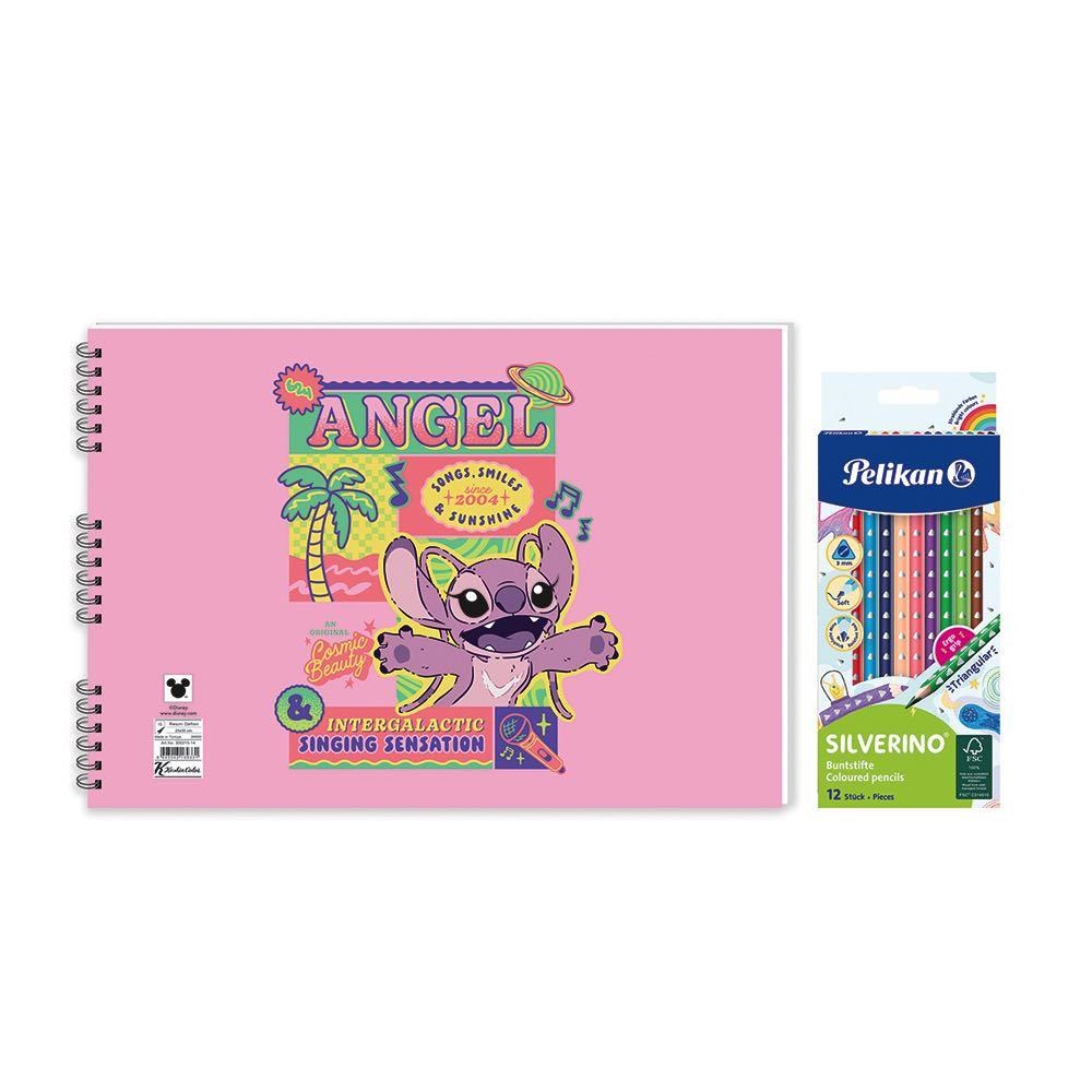 Lilo&Stitch 25*35 15 Yp. Spiralli Resim Defteri - Pelikan Silverino Üçgen Kuru Boya Kalemi 2'li Set 4