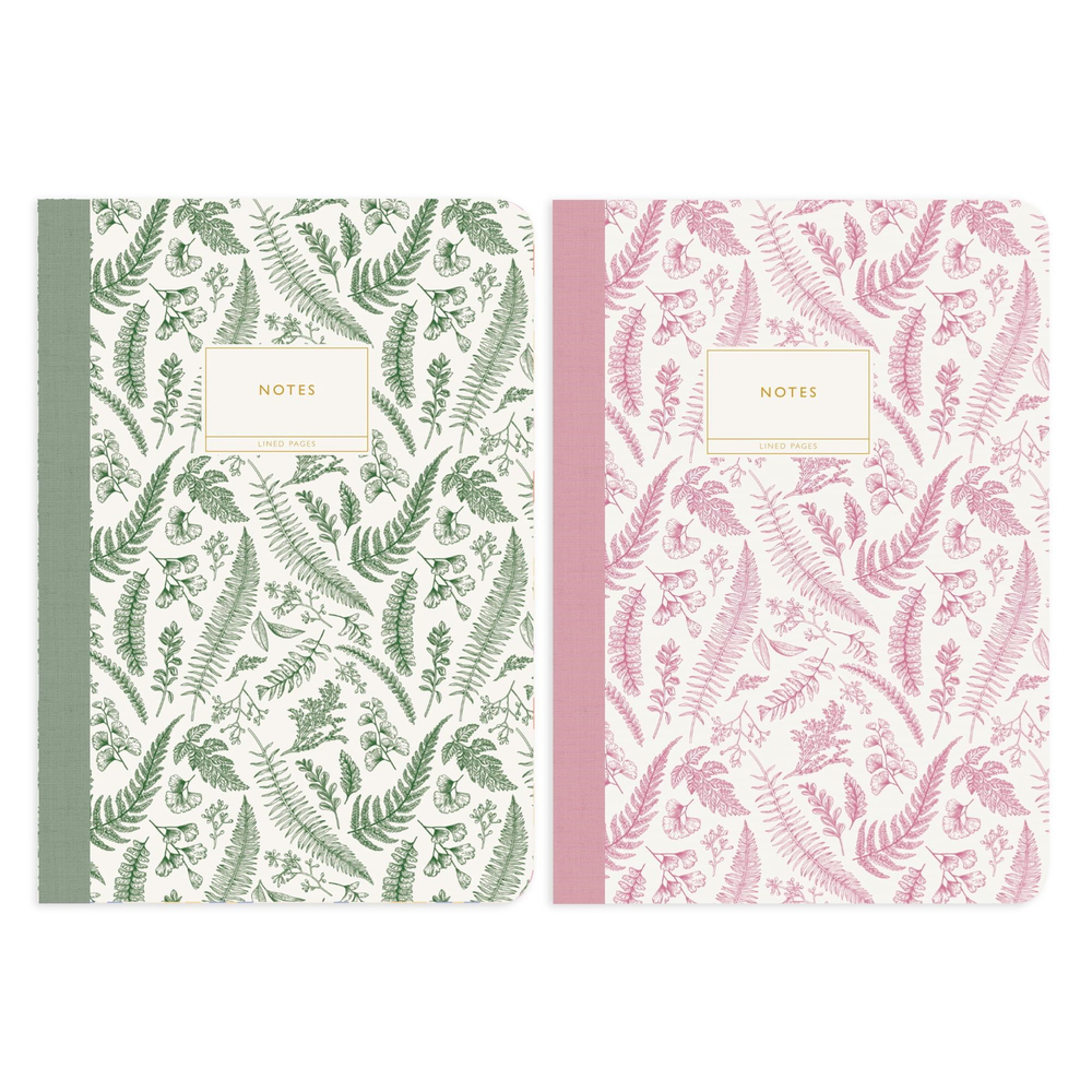 Limited Edition B5 Terzi Dikişli Karton Kapak 2'li Not Defteri - Green/Pink Botanical