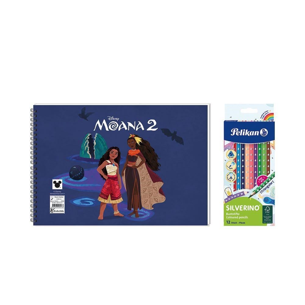 Moana 17*25 15 Yp. Spiralli Resim Defteri  -  Pelikan Silverino Üçgen Kuru Boya Kalemi 2'li Set 4