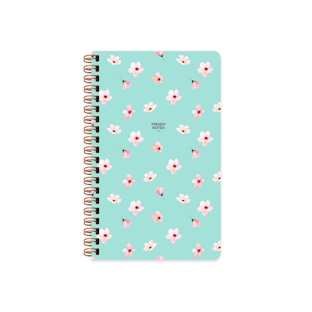 Sert Kapak Çizgili Spiralli Çiçek Defter Su Yeşili 13x21