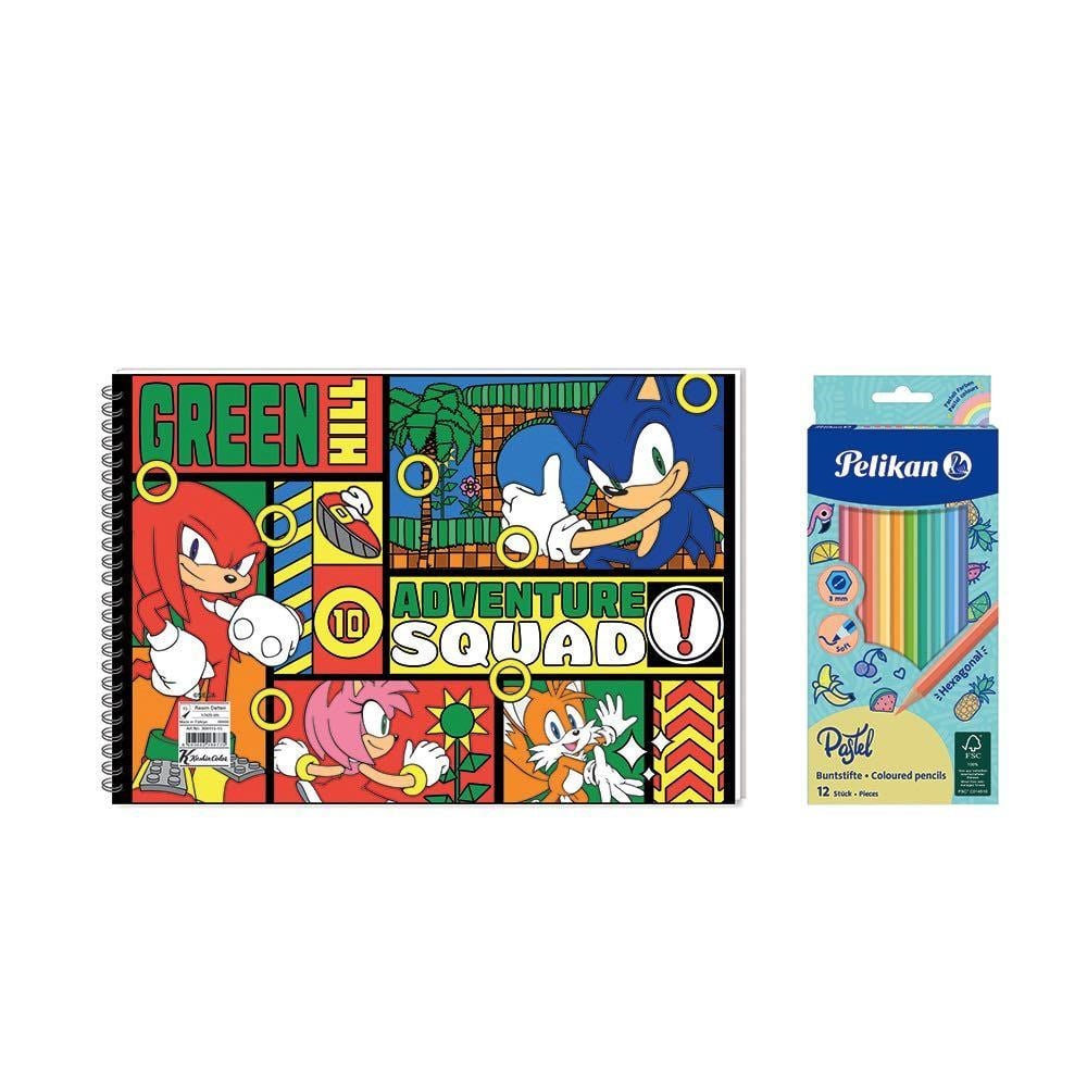 Sonic 17x25 Spiralli Resim Defteri - Pelikan Pastel Renkler 12'li Kuru Boya 2'li Set 3