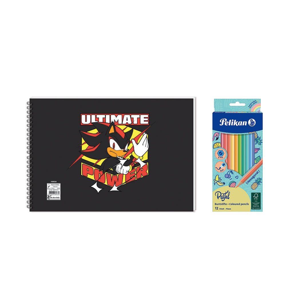 Sonic 17x25 Spiralli Resim Defteri - Pelikan Pastel Renkler 12'li Kuru Boya 2'li Set 2