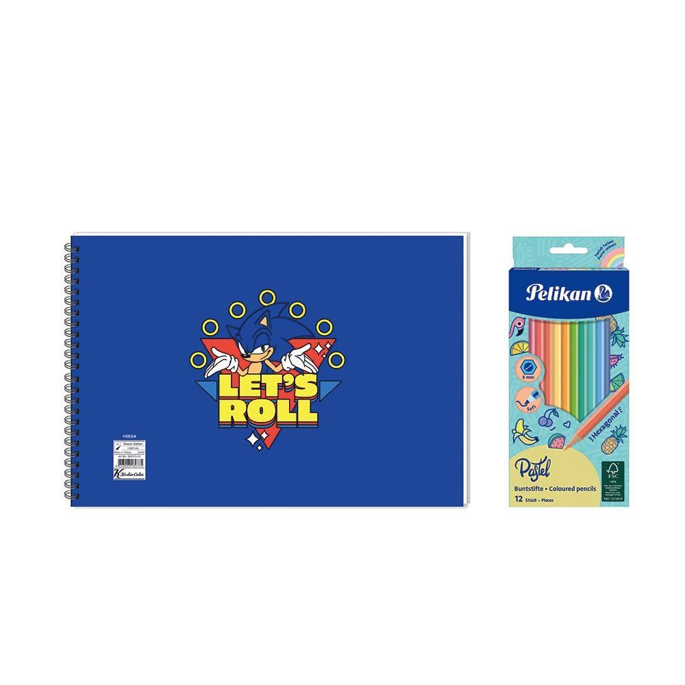 Sonic 17x25 Spiralli Resim Defteri - Pelikan Pastel Renkler 12'li Kuru Boya 2'li Set 4