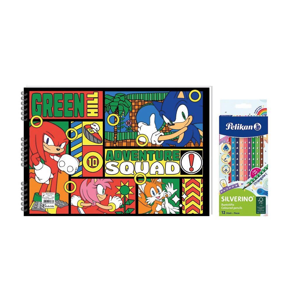 Sonic 25x35 Spiralli Resim Defteri - Pelikan Pastel Renkler 12'li Kuru Boya 2'li Set 3 