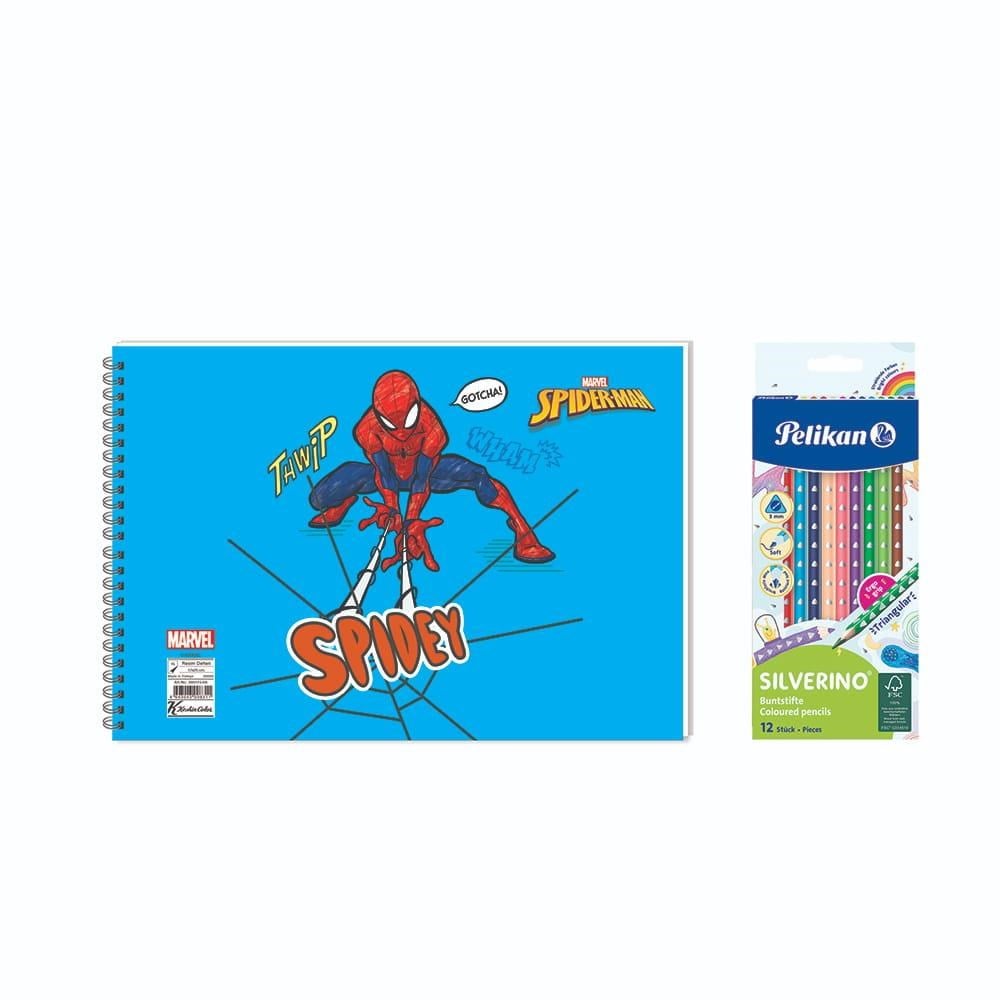 Spider-Man 17x25  Spiralli Resim Defteri  -  Pelikan Silverino Üçgen Kuru Boya Kalemi 2'li Set 3