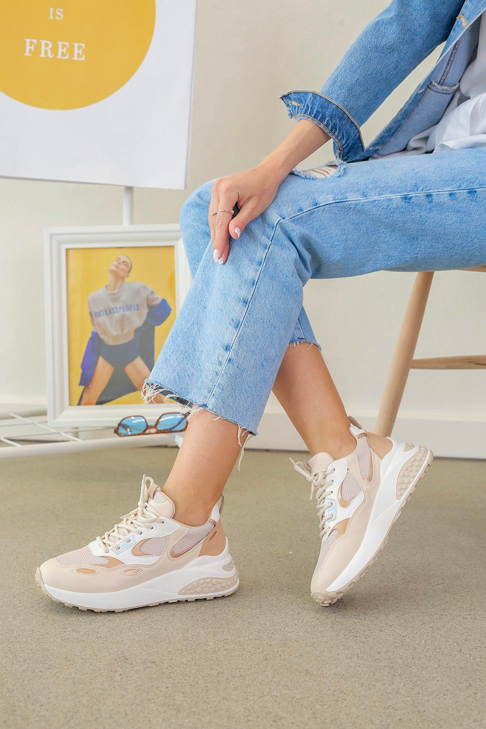 78157 MODEL YENİ SEZON SPOR AYAKKABI SNEAKERS BEJ.ROSE