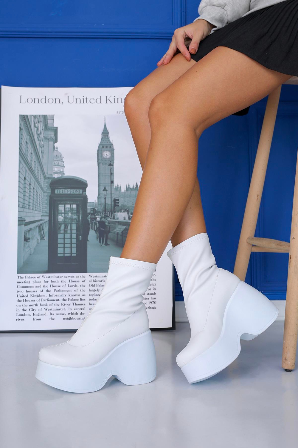 EDWİN MODEL 8 CM DOLGU TOPUK SİTREÇ ÇİZME BOT BEYAZ
