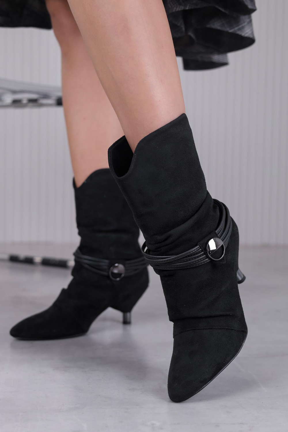 esto  model 5 cm topuklu yeni sezon kısa bot çizme SIY.SUET