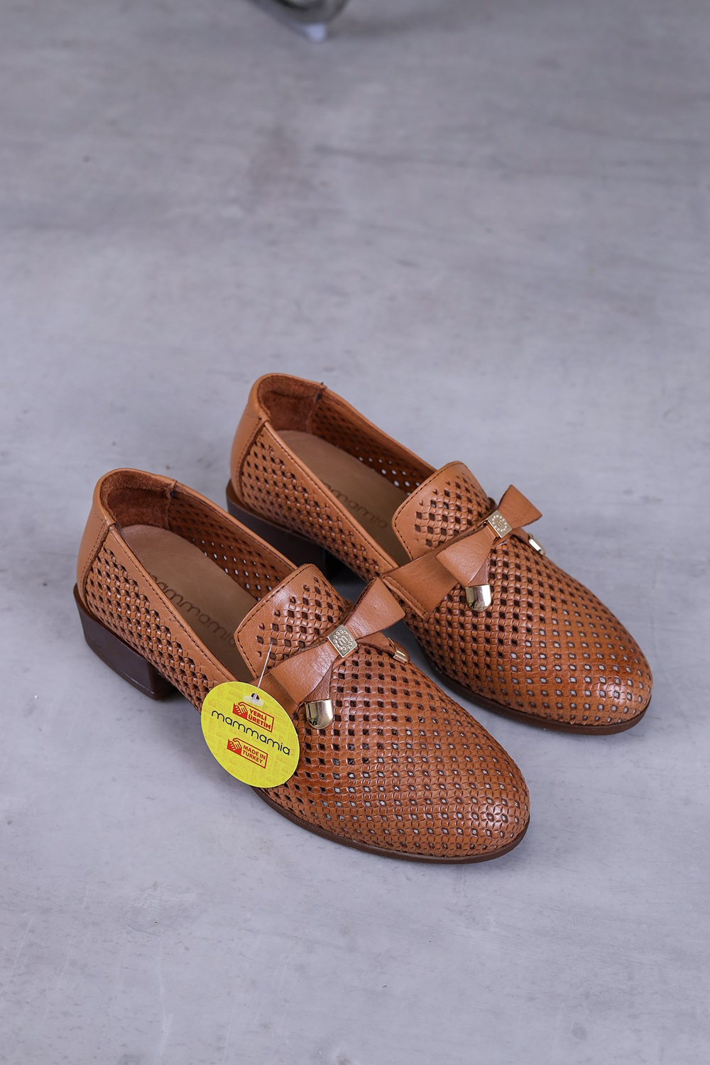 m3310 model mammamia marka 3 cm topuklu yeni sezon orjinal deri babet loafer TABA
