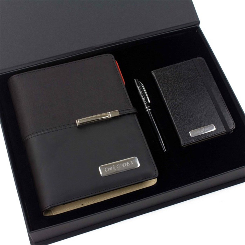 İsme Özel 2020 Exclusive Organizerli Kutulu Ajanda, Not Defteri ve Kalem Seti Siyah