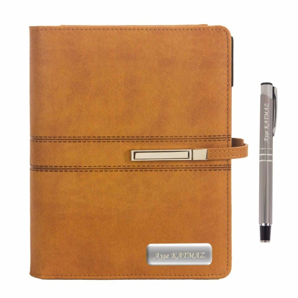 İsme Özel 2020 Organizerli Lüx Ajanda ve Kalem Seti - Taba