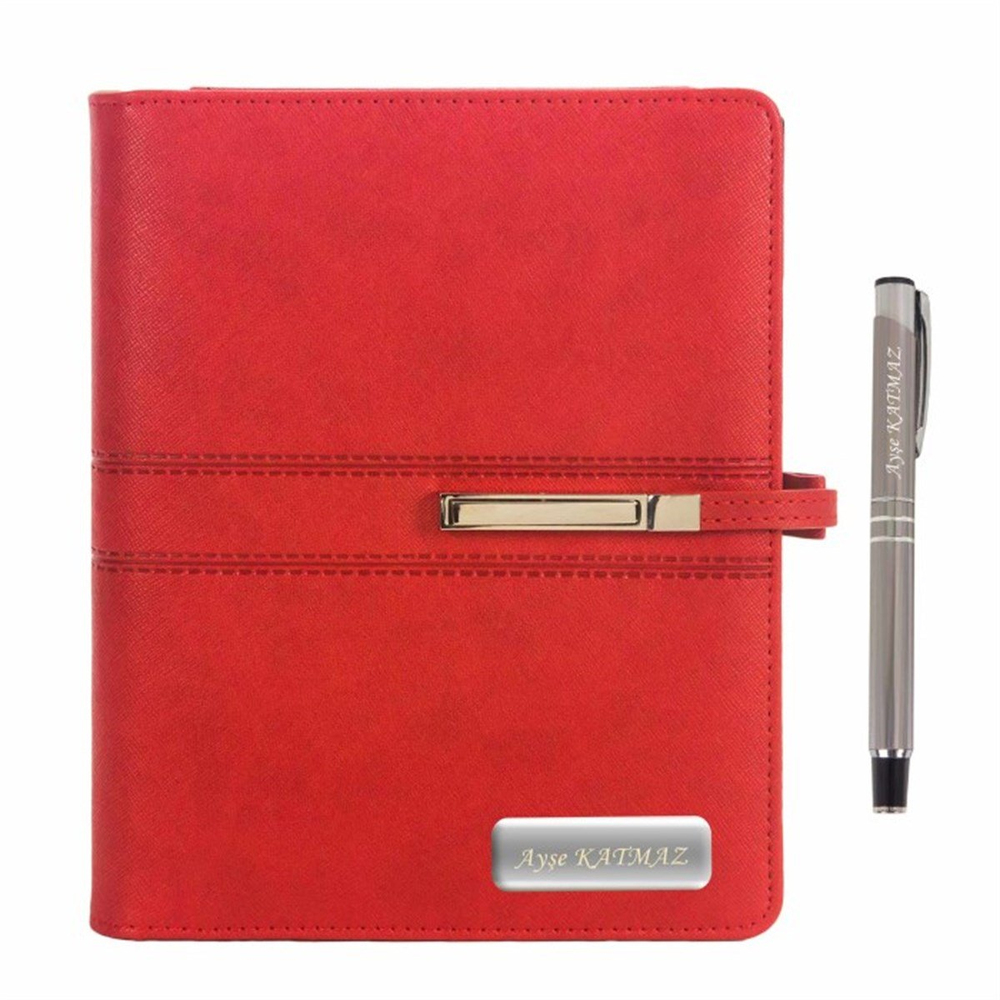 İsme Özel 2020 Organizerli Lüx Ajanda ve Kalem Seti Kırmızı
