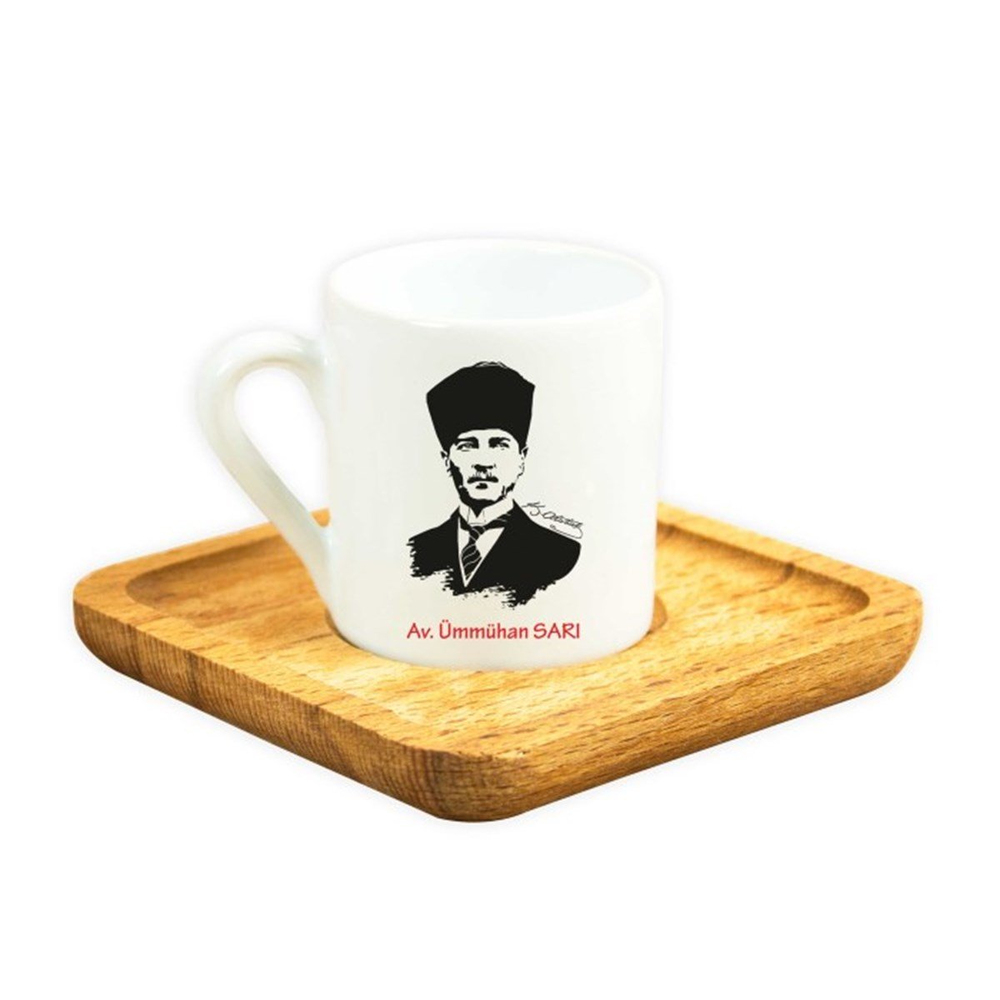 İsme Özel Ahşap Tepsili Fincan Seti - K. Atatürk