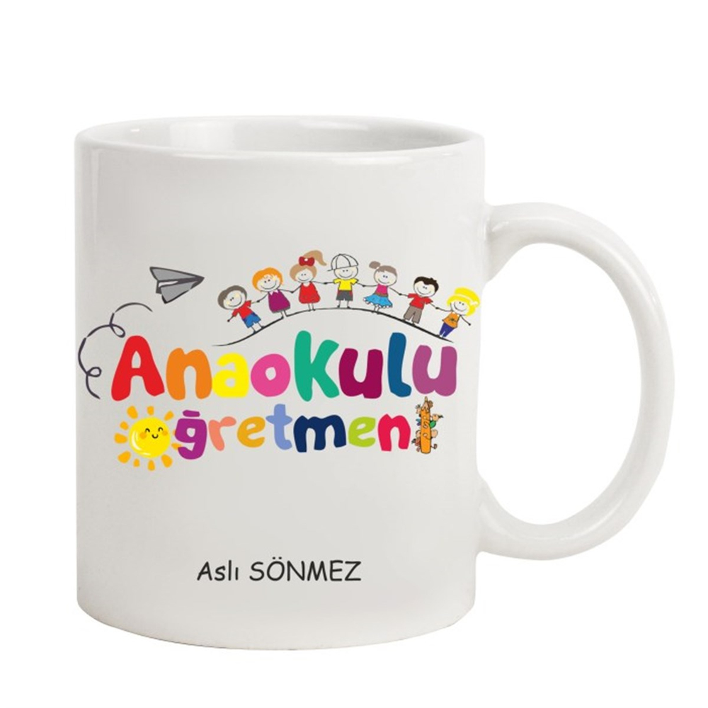İsme Özel Anaokulu Öğretmeni Temalı Kupa Bardak