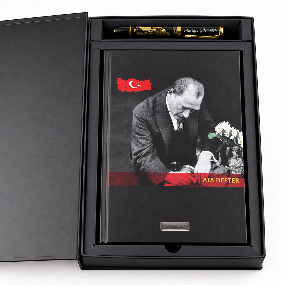 İsme Özel Atatürk Defter ve Roller Kalem Seti Atatürk Temalı Kutulu