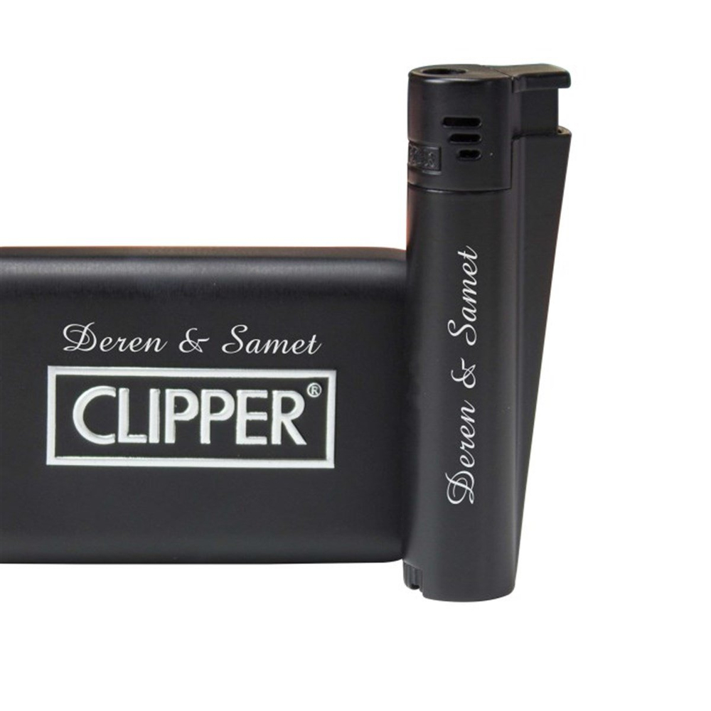 İsme Özel Clipper Marka Pürmüz Alevli Metal Çakmak Mat Siyah