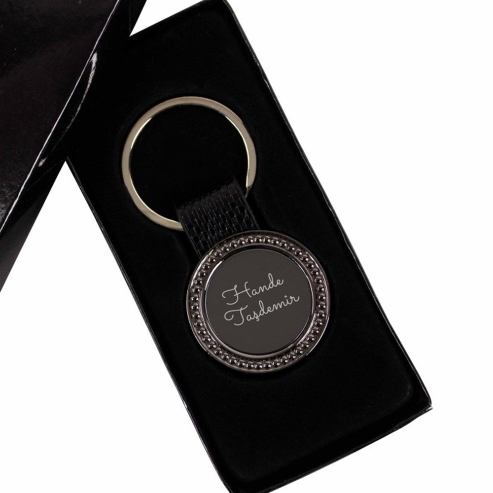 İsme Özel Deri Ayrıntılı Yuvarlak Anahtarlık