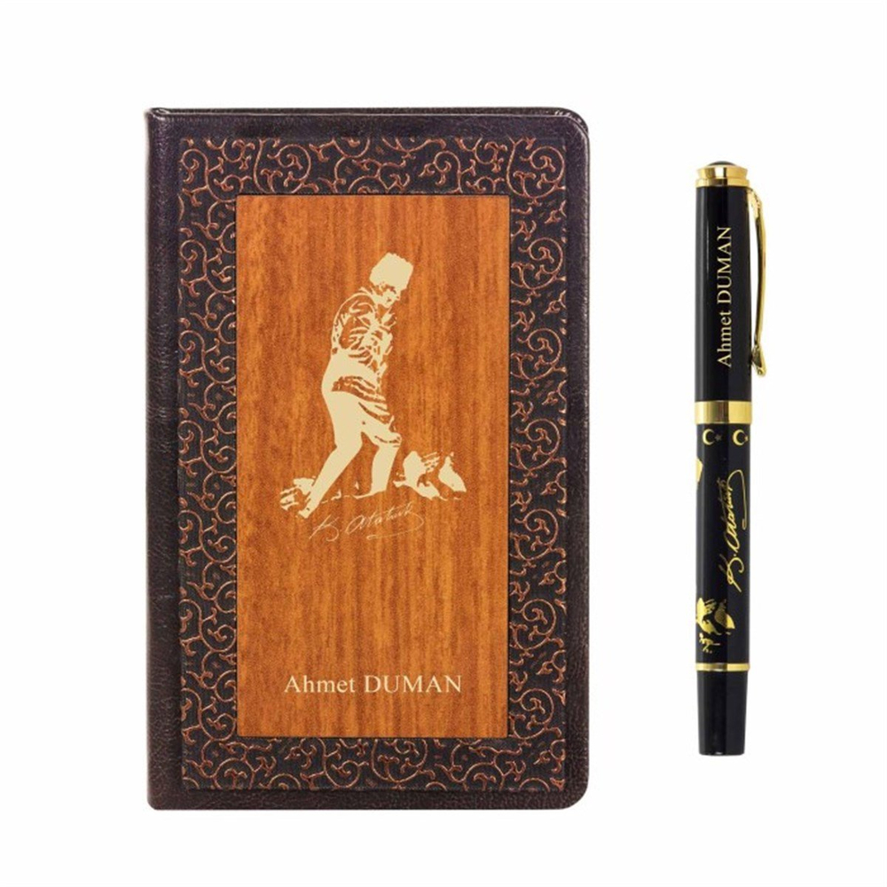 İsme Özel K. Atatürk Temalı Premium Defter ve Kalem Seti Küçük Boy