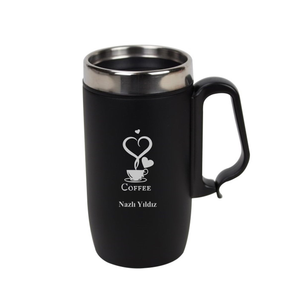 İsme Özel Kulplu Çelik Termos Bardak Mat Siyah 280 ML - Coffe