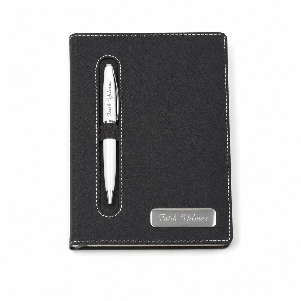 İsme Özel Kumaş Desenli Defter ve Tükenmez Kalem Seti 
