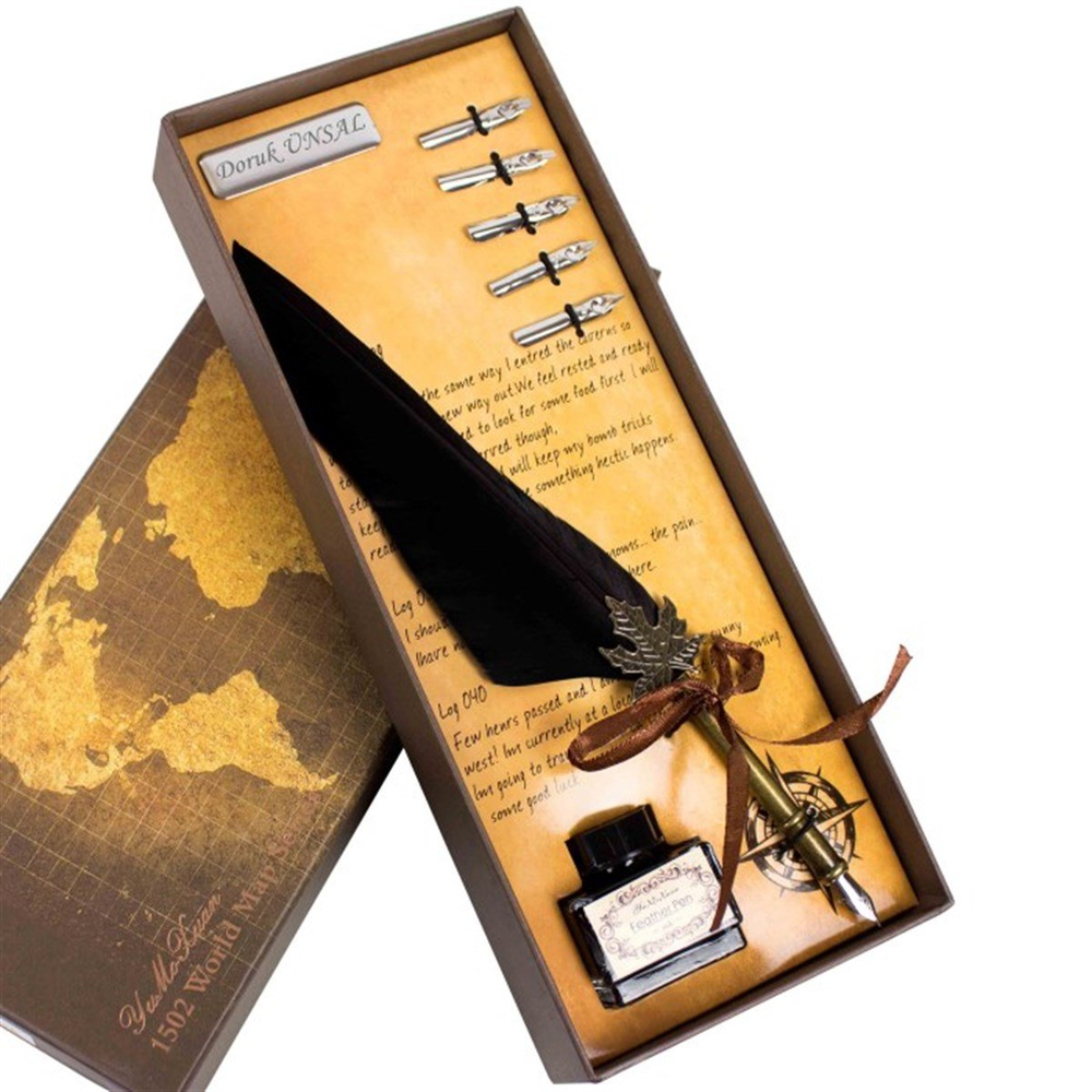 İsme Özel Masa Üstü Tüylü Divit Kalem ve Mürekkep Seti Exclusive