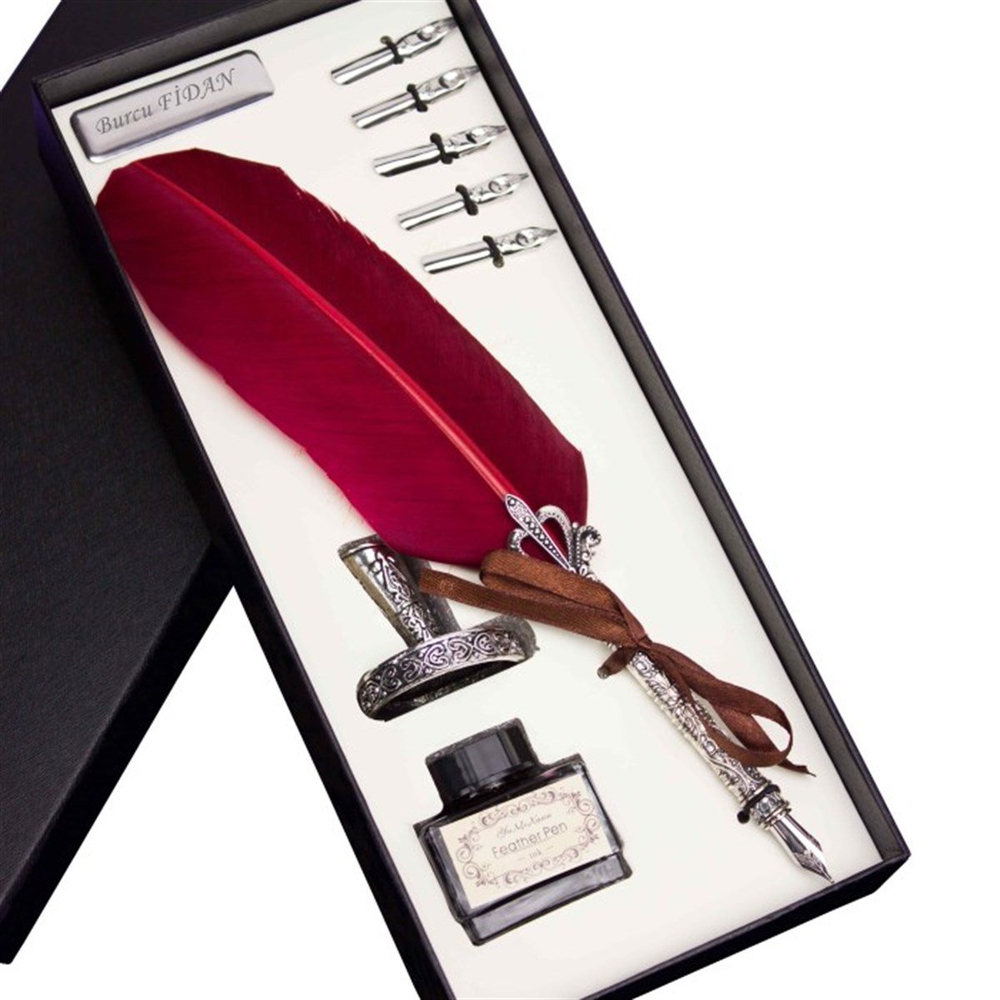 İsme Özel Masa Üstü Tüylü Divit Kalem ve Mürekkep Seti Exclusive M3