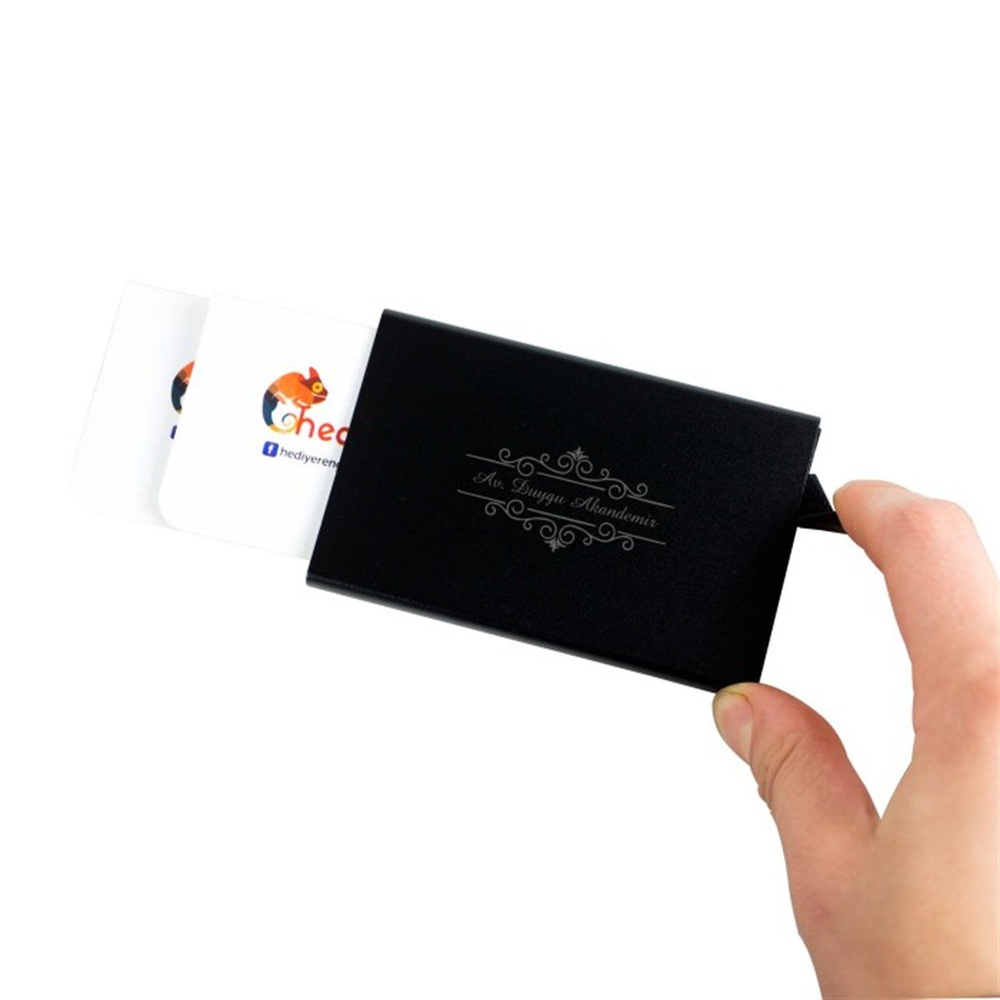İsme Özel Metal Kaplamalı Bas Çek Akıllı Kartvizitlik​ Siyah