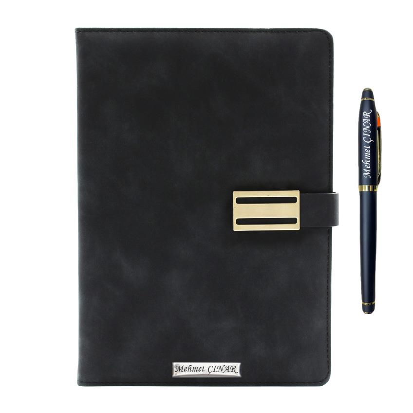 İsme Özel Metal Klipsli Premium Defter ve Roller Kalem Seti - Renk Seçenekli
