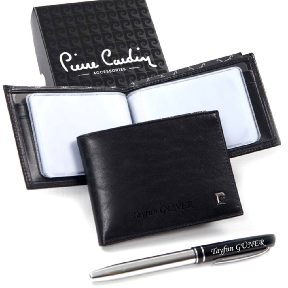 İsme Özel Pierre Cardin Deri Cüzdan Çok Kartlıklı Siyah P075S