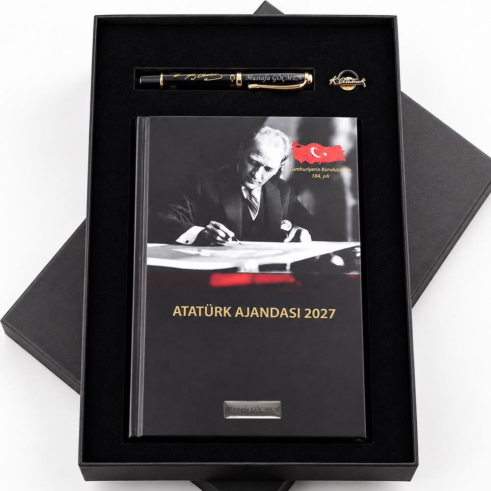 İsme Özel Premium 2027 Atatürk Ajandası ve Roller Kalem Seti