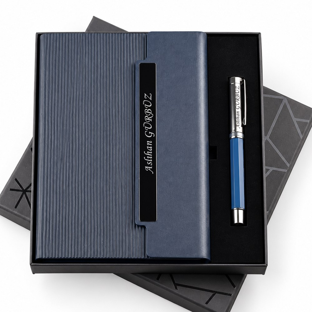 İsme Özel Premium Defter ve Roller Kalem Seti Tasarım Kutulu-Renk Seçenekli