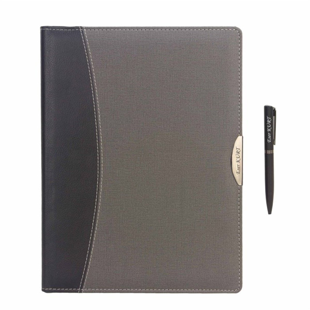 İsme Özel Sekreter Bloknot ve Kalem Seti Gri Büyük Boy M2