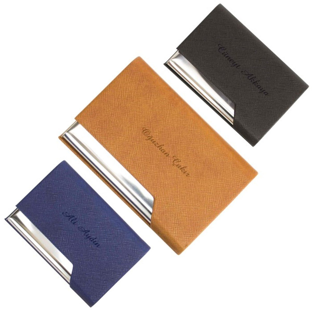 İsme Özel Şık Tasarımlı Suni Deri Kaplama Metal Kartvizitlik​