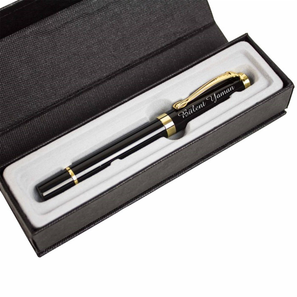İsme Özel Tasarım Kutulu Altın Detaylı Roller Kalem