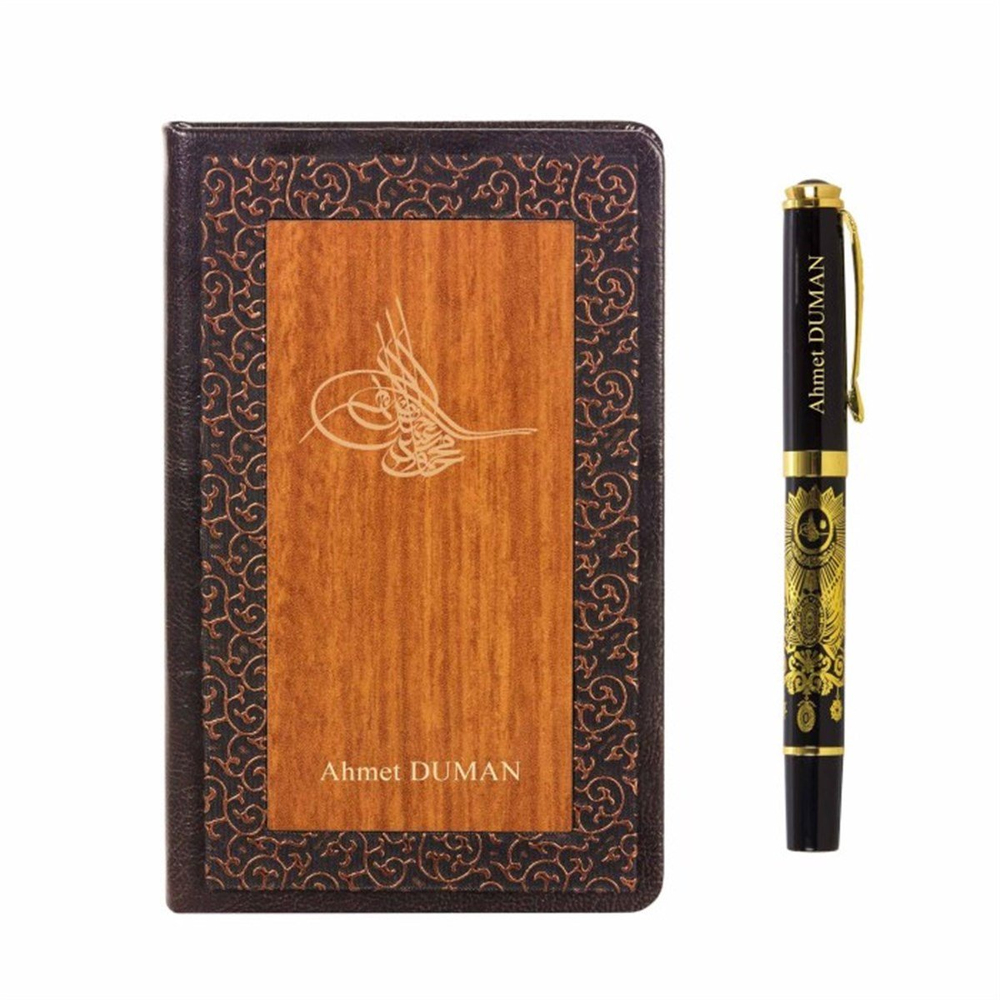 İsme Özel Tuğra Temalı Premium Defter ve Kalem Seti Küçük Boy