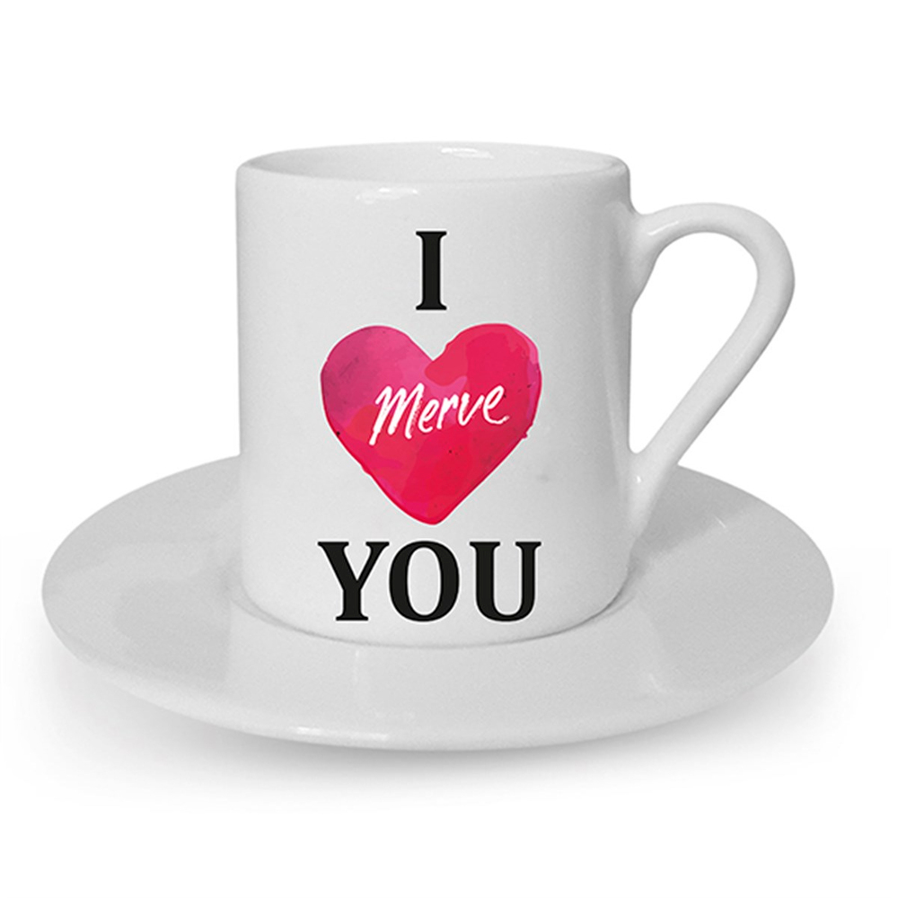 İsme Özel Türk Kahvesi Fincanı Seti - I Love You Temalı