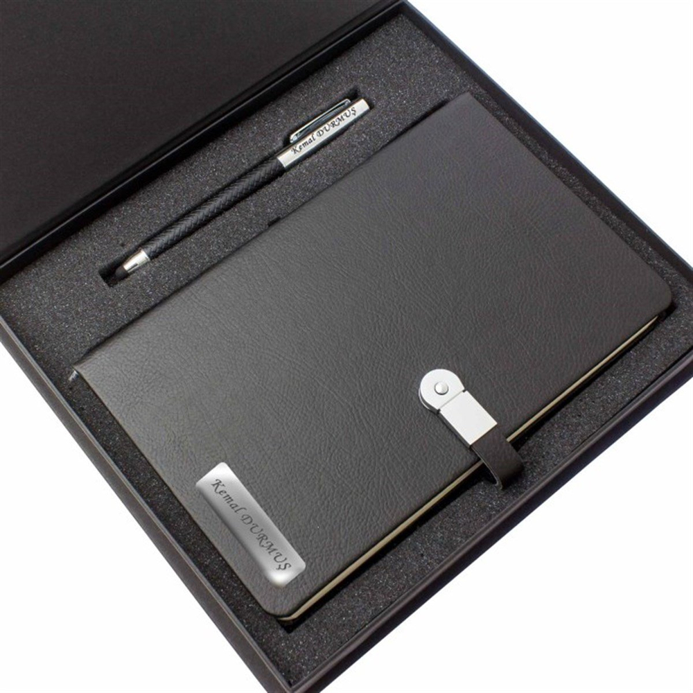 İsme Özel Usb'li Defter ve Lüx Roller Kalem Seti Tasarım Kutulu