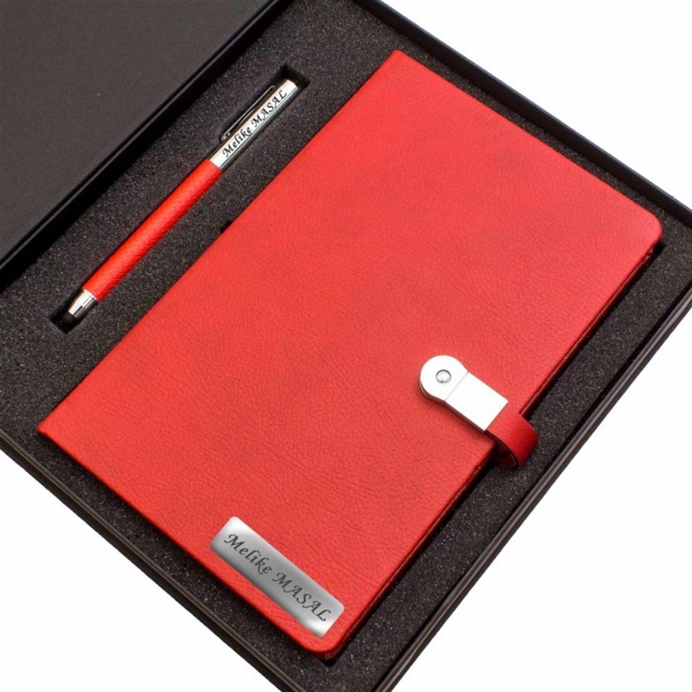 İsme Özel Usb'li Defter ve Lüx Roller Kalem Seti Tasarım Kutulu