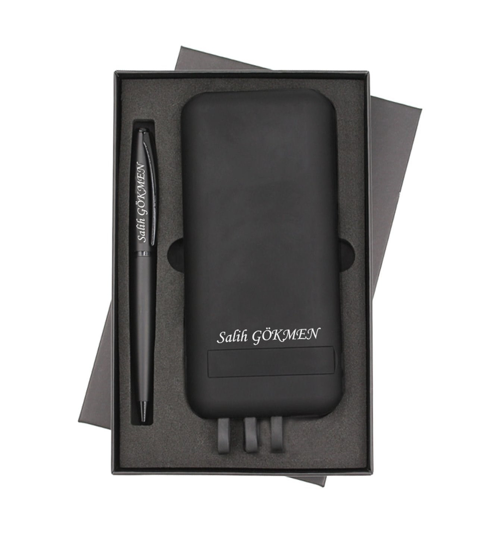 İsme Özel Vantuzlu Powerbank ve Tükenmez Kalem Seti Hediye Kutulu
